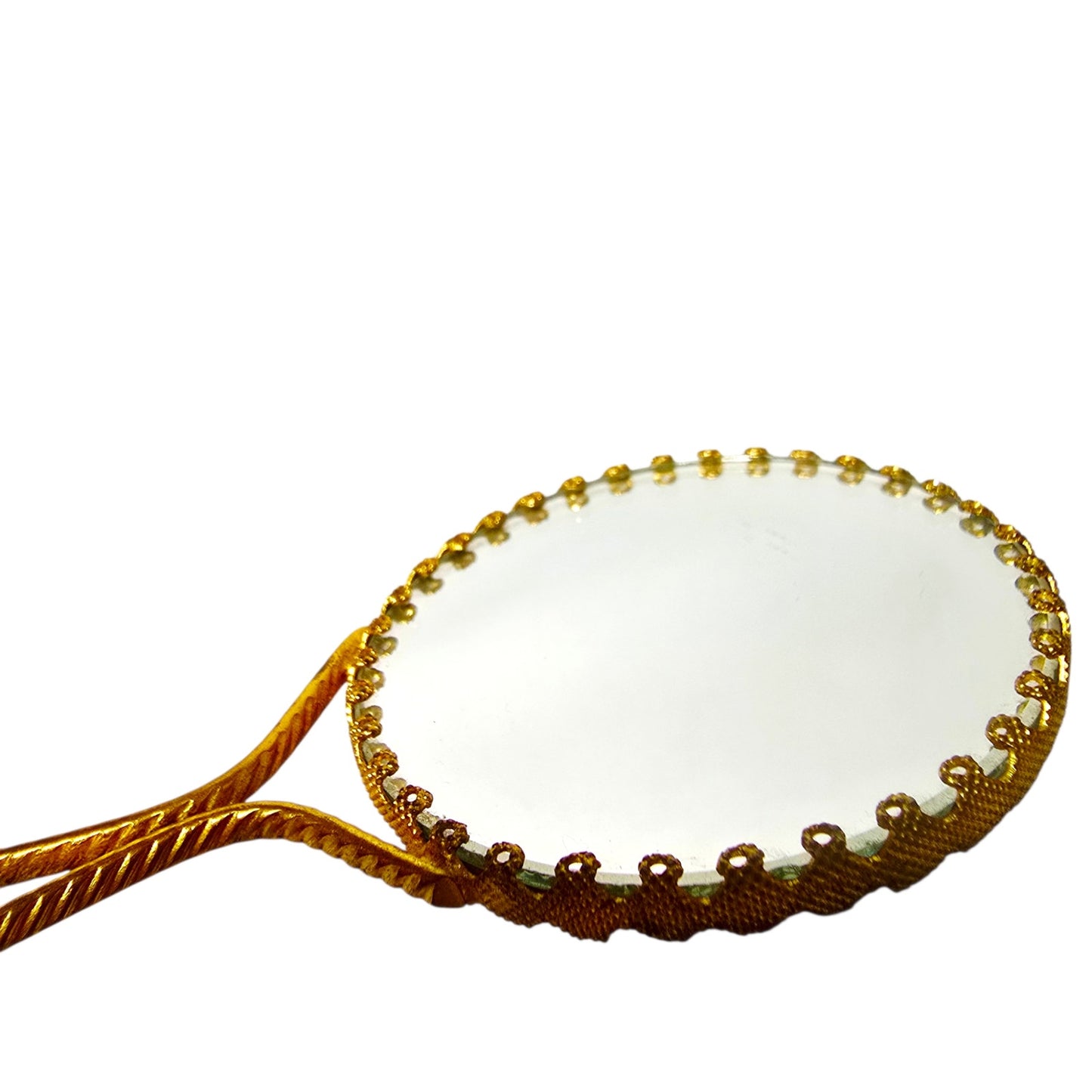 Vintage Limoges Porcelain Hand Mirror Courting Couple Scalloped Beaded Filigree