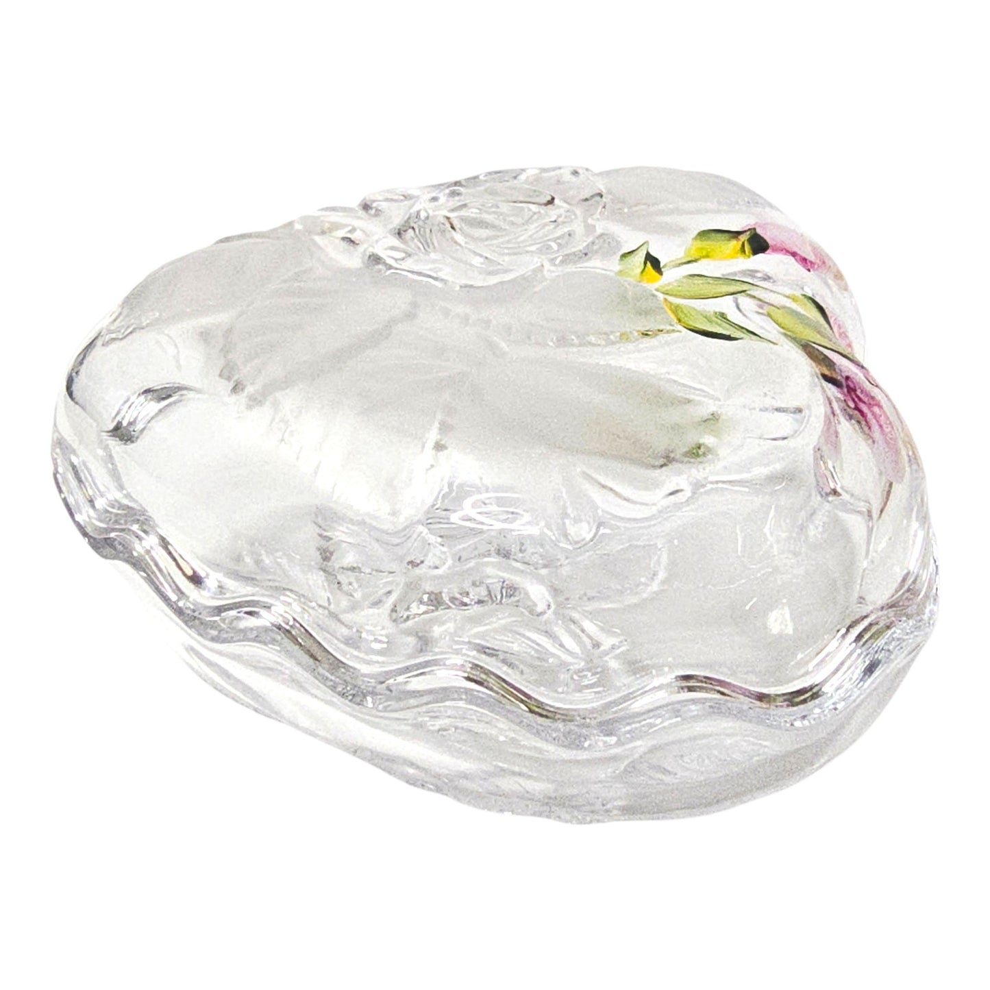 Hand-Painted Vintage Glass Heart Trinket Box | Frosted Embossed Rose Valentine's
