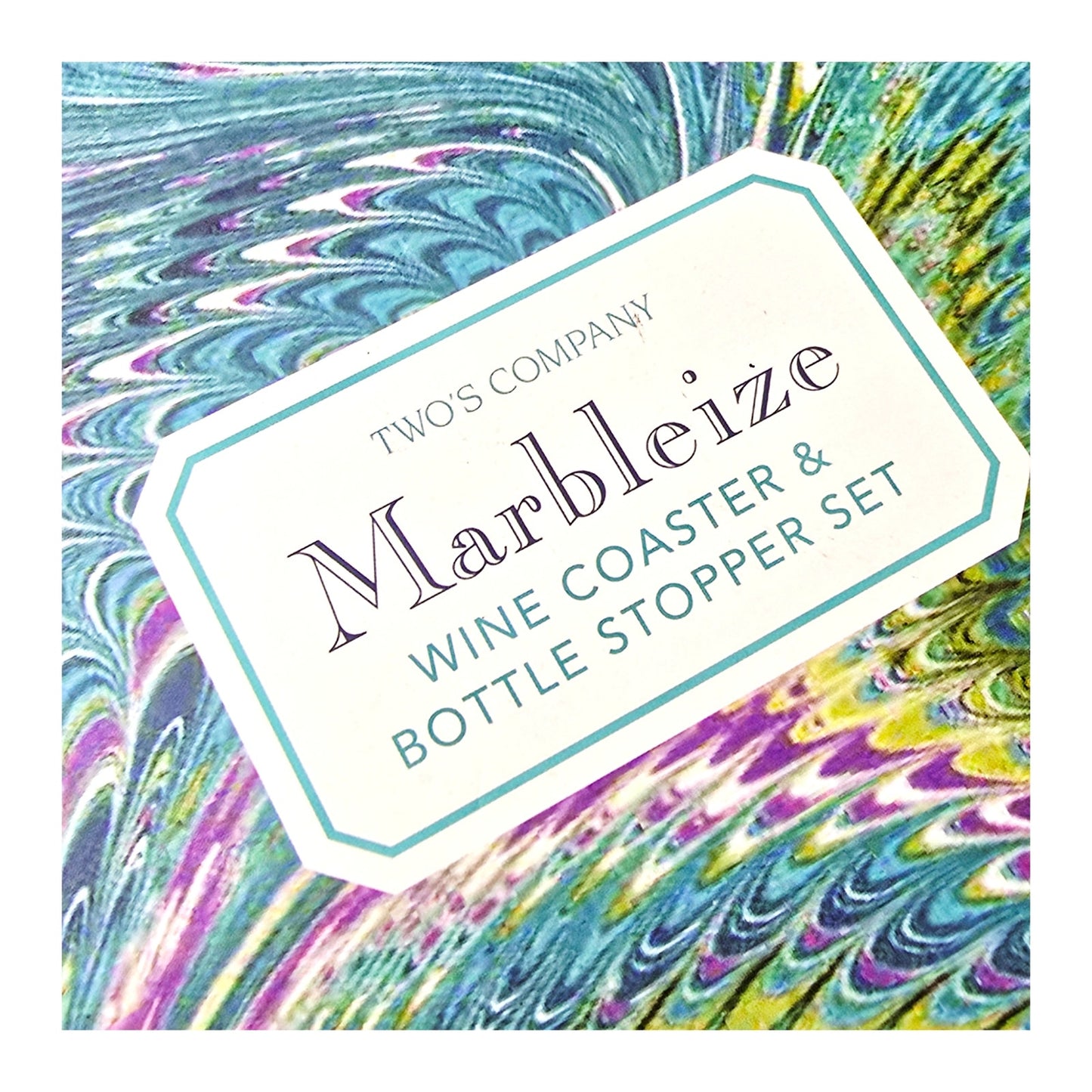 Two's Company "Marbleize" Wine Coaster & Bottle Stopper Set - NIB