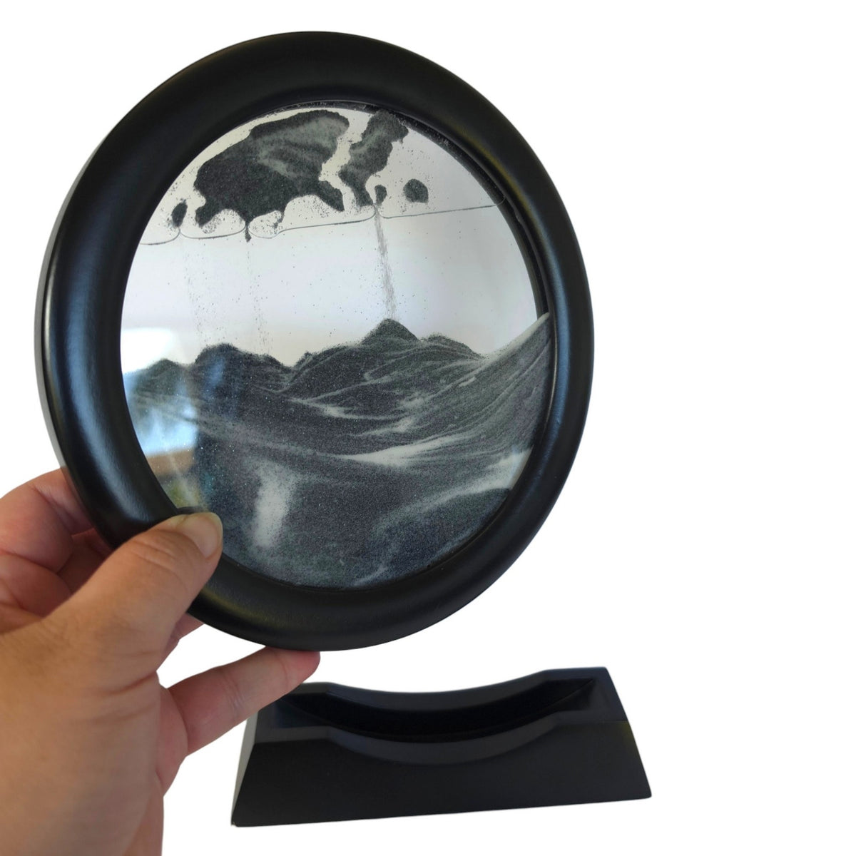 Dynamic Moving Sand Art Liquid Motion Glass Circle Tabletop Decor with Stand 360
