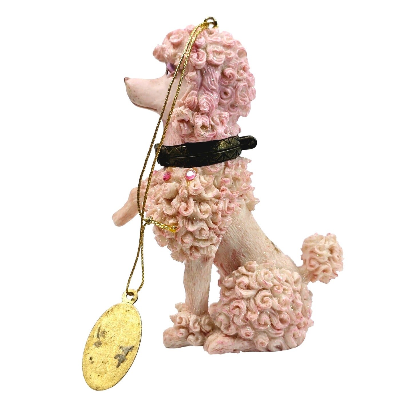 Vtg Katherine's Collection Spagetti Poodle, Trinket Box / Ornament, Sugar Textured Ceramic Pink Sparkle