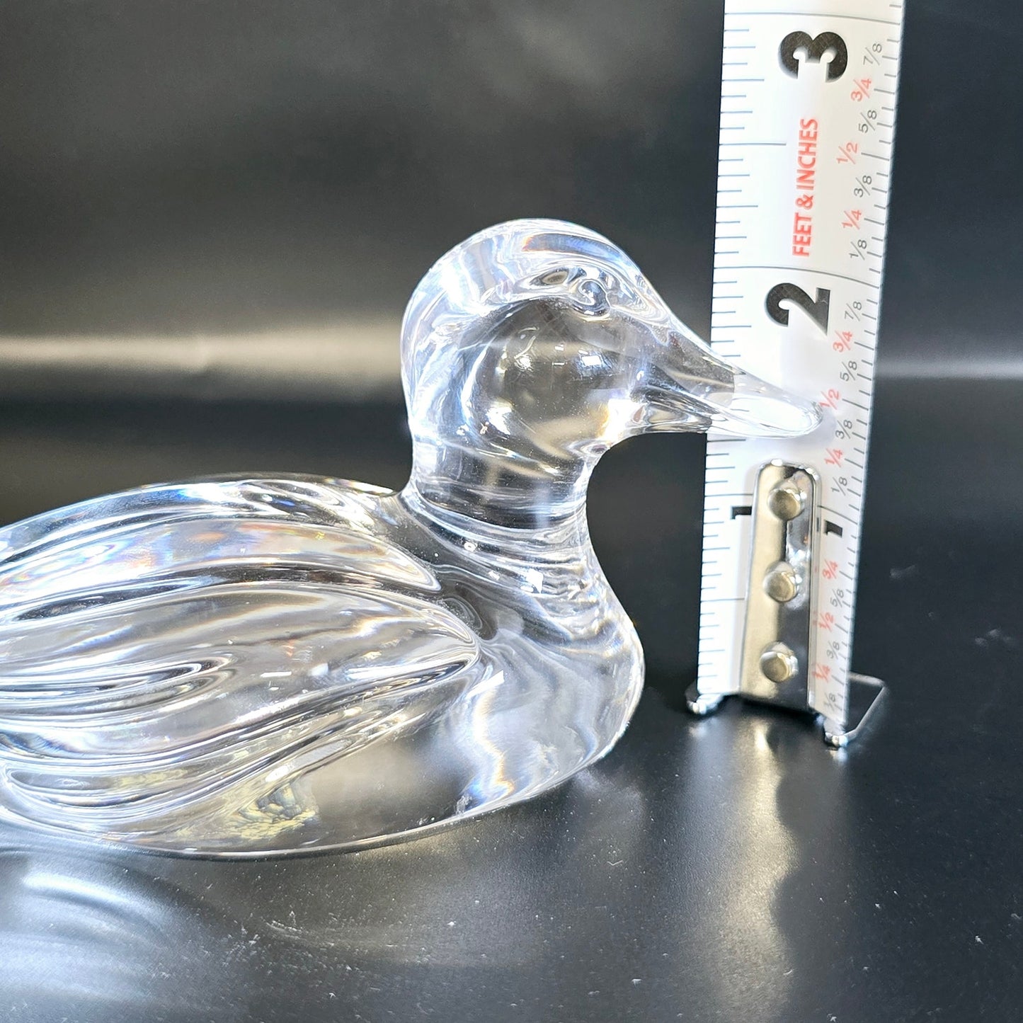 Handblown Clear Art Glass Duck, Polished Bottom