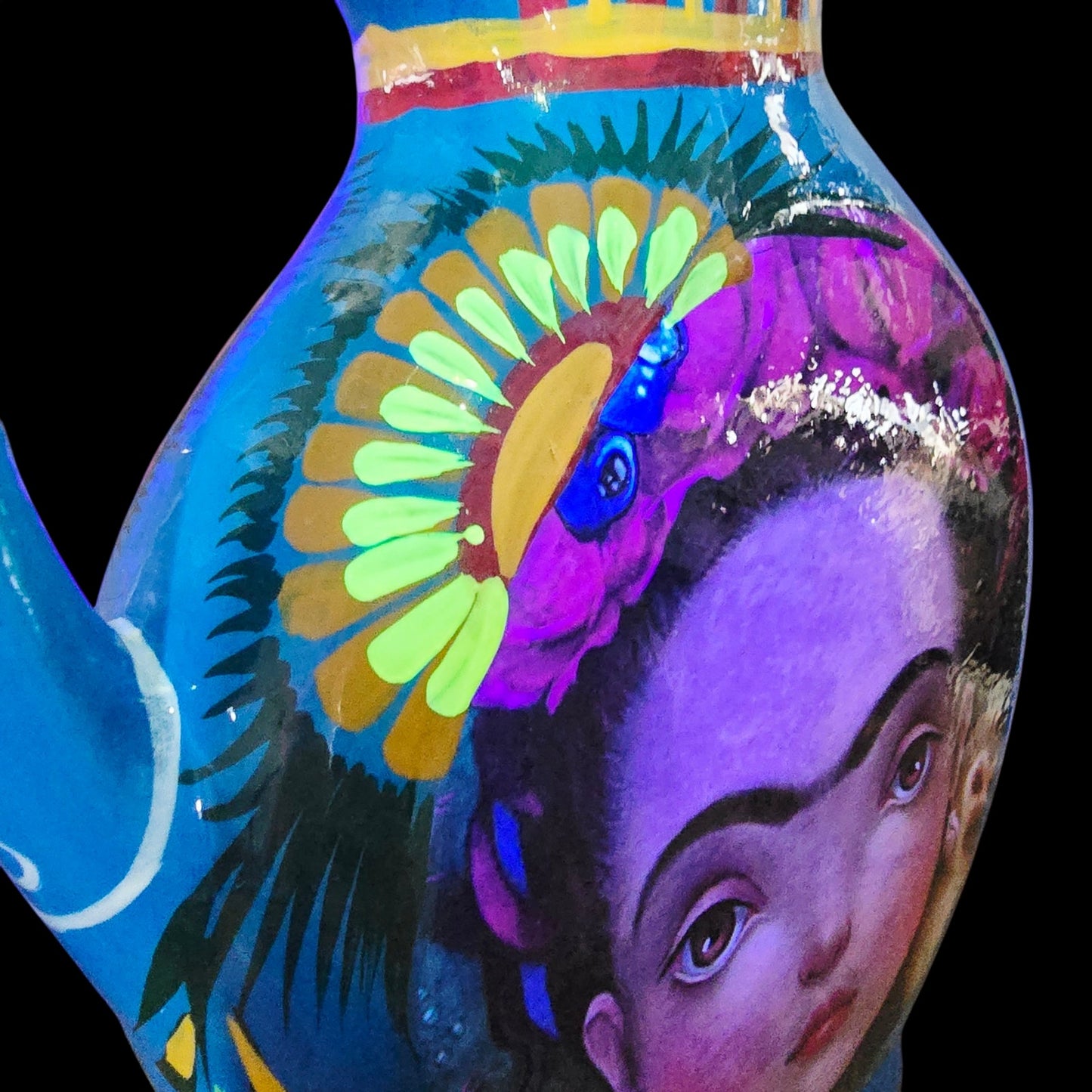 Hand Painted Mexican Folk Art Vase Tenoch Jarrito Planchado Frida Kahlo Style