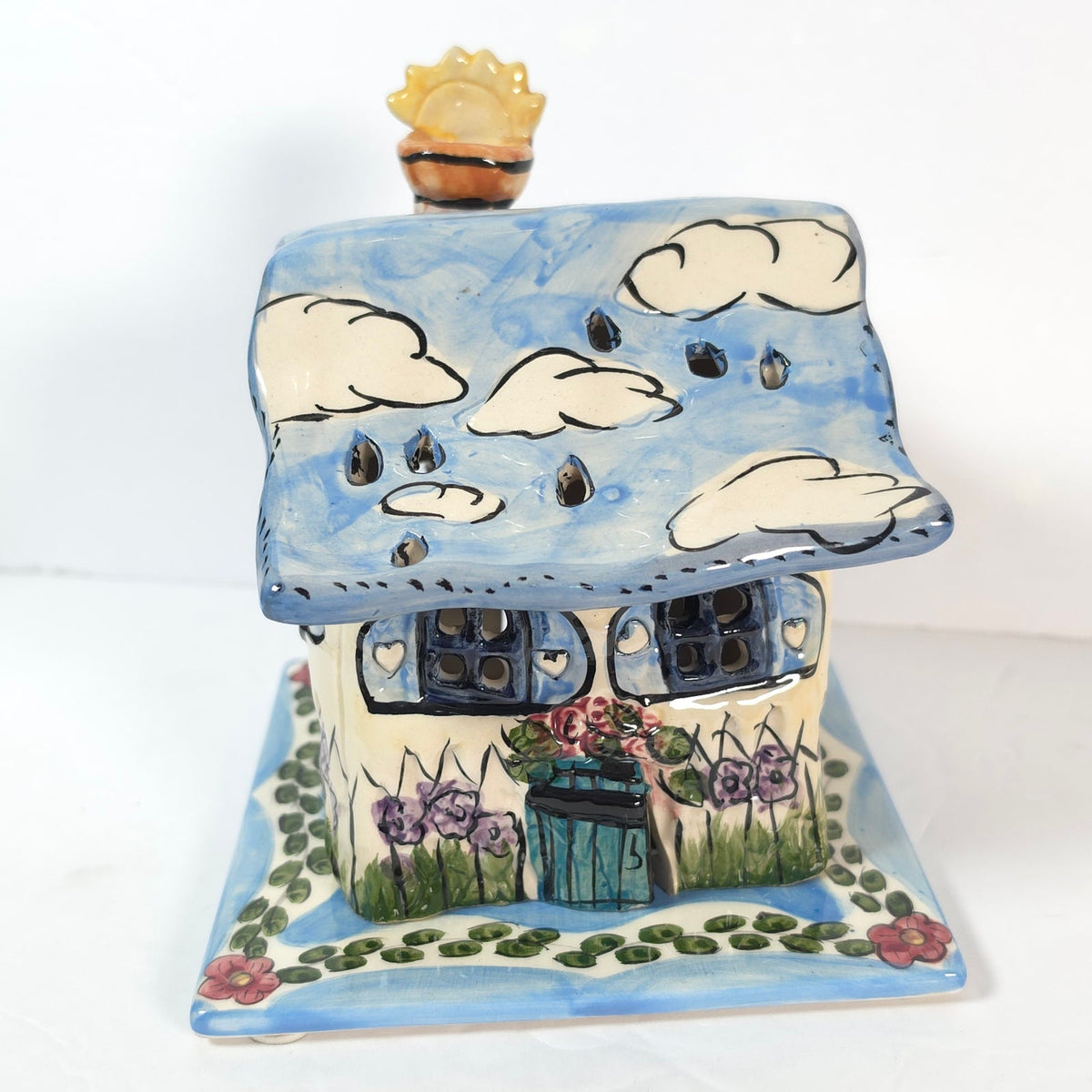 Vintage Blue Sky Little Bit of Heaven Cottage Tealight House & Plate 2000