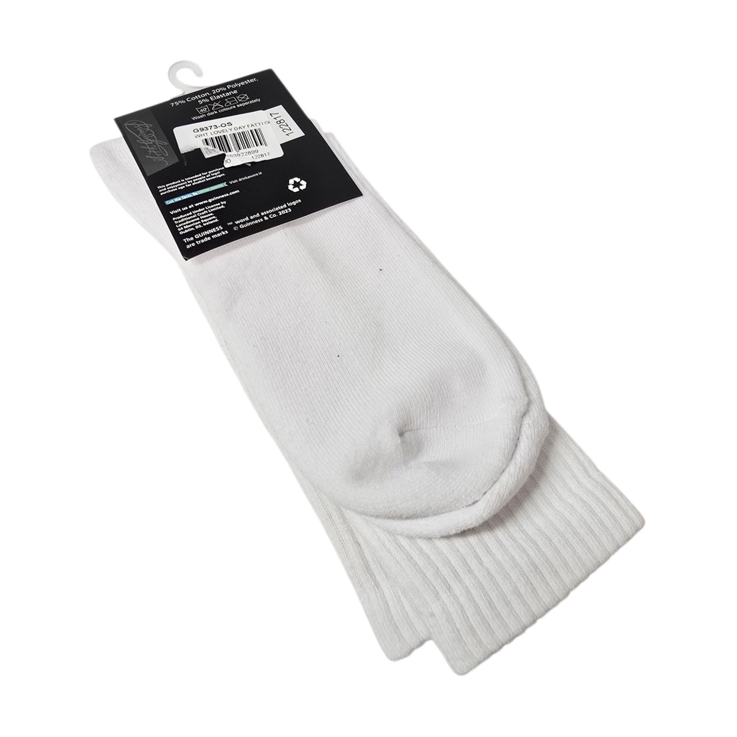 Guinness x Fatti Burke Socks New White Crew Socks Lovely Day For A Guinness NWT