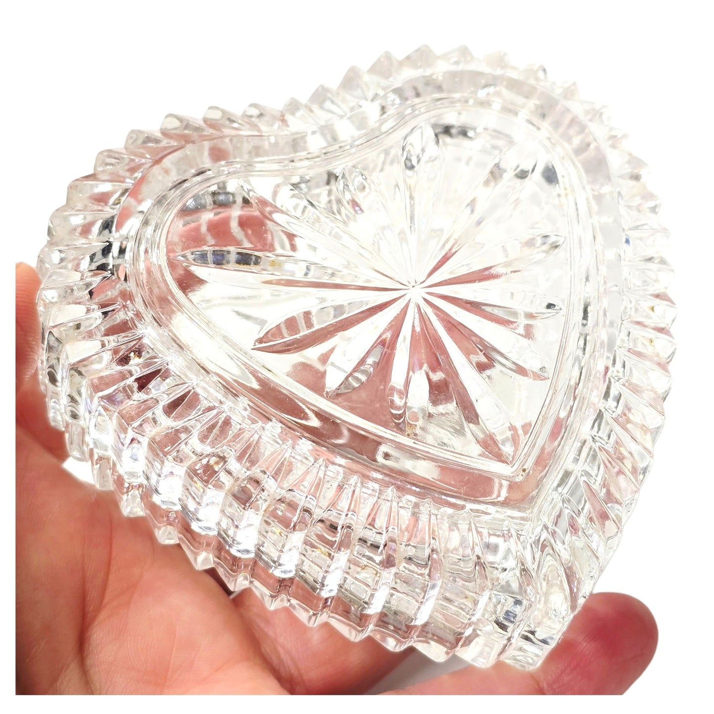 Vintage Lead Crystal Heart Trinket Box | Ribbed Starburst Valentine's Gift