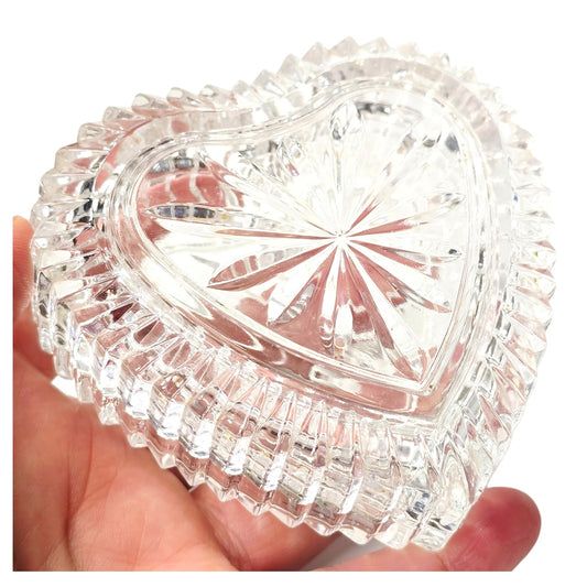 Vintage Lead Crystal Heart Trinket Box | Ribbed Starburst Valentine's Gift