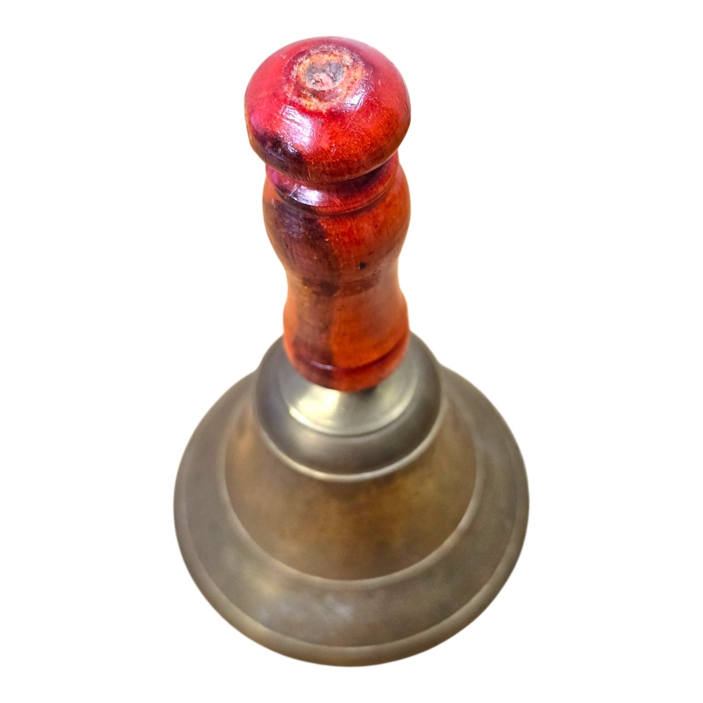 Vtg Brass Hand Bell Wooden Handle 4.5" Farmhouse School Service