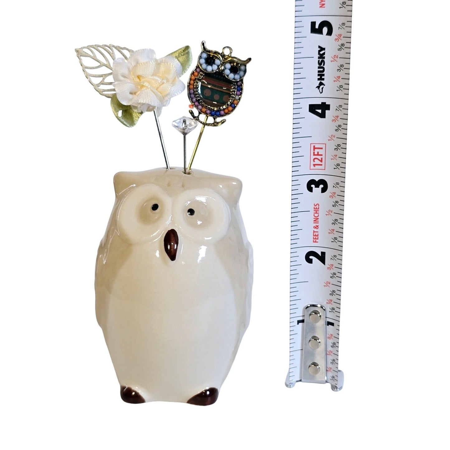 Ceramic Owl Salt Shaker Display with 3 Hat Pins