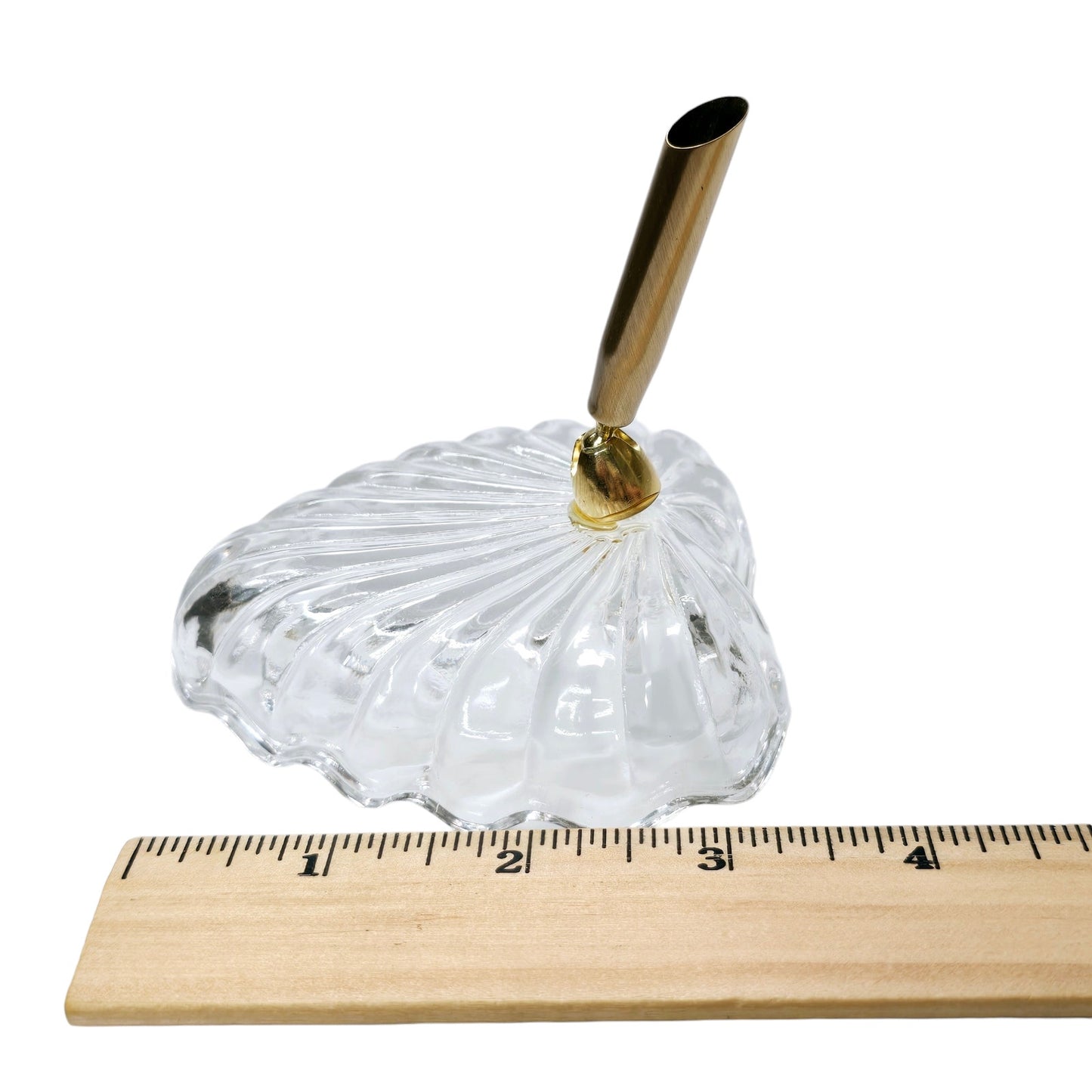 Gold Tone Pen Holder with Lead Crystal Heart Shaped Base Desktop Pen Holder