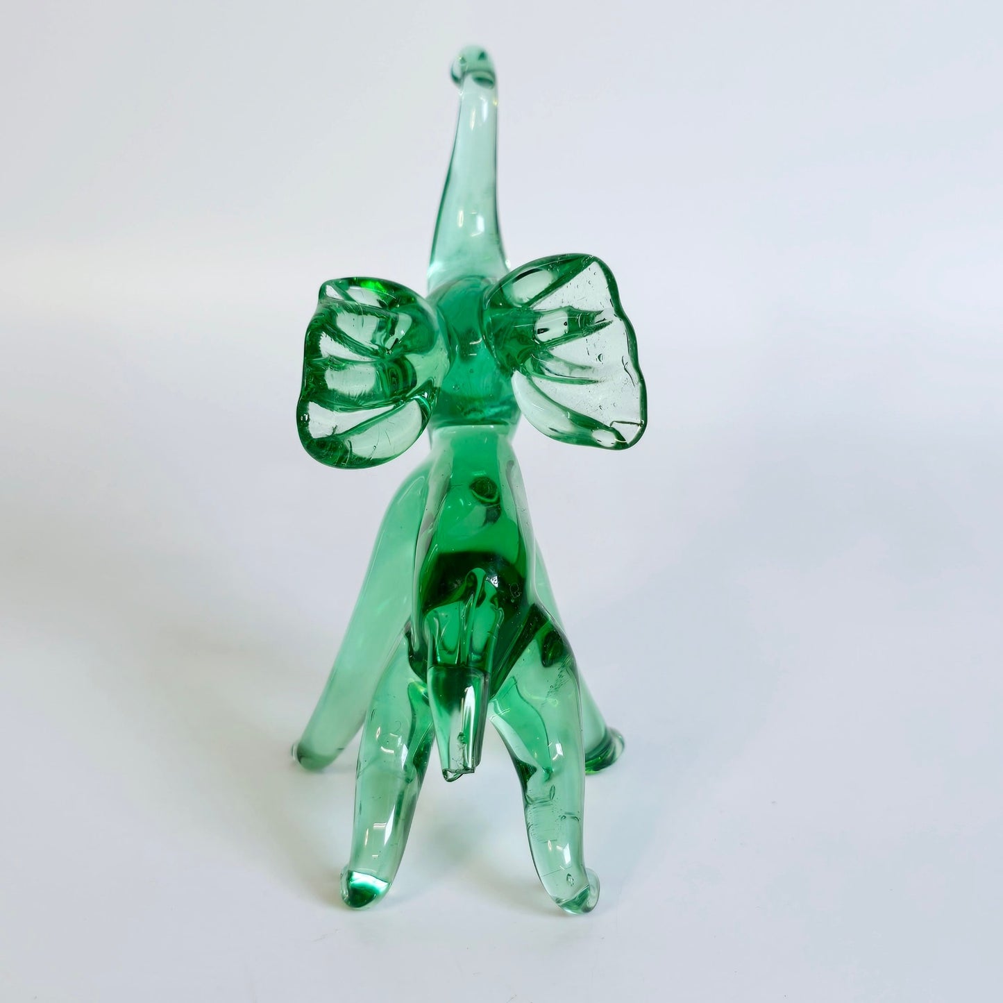 AS IS Handblown Green Art Glass Elephant, Tail is chipped off