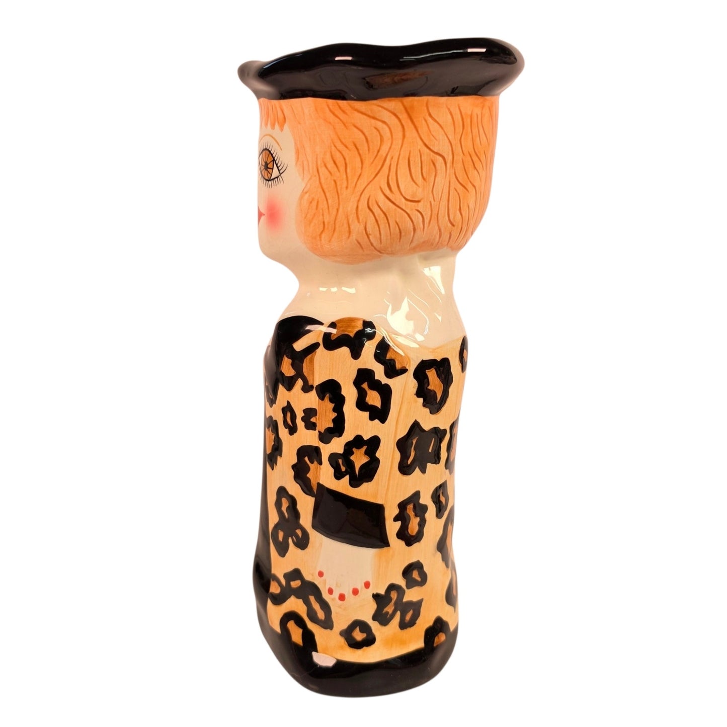 Vintage Bella Casa Ganz Francis Leopard Print Lady Head Vase Figurine 10 Inch