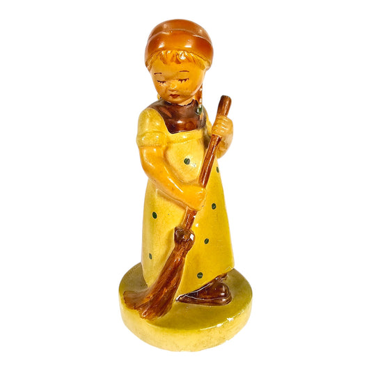 Vintage 1942 Herbert Dubler HUMMEL "Mother's Helper" Figurine, Girl Sweeping with Broom, 5.75" H