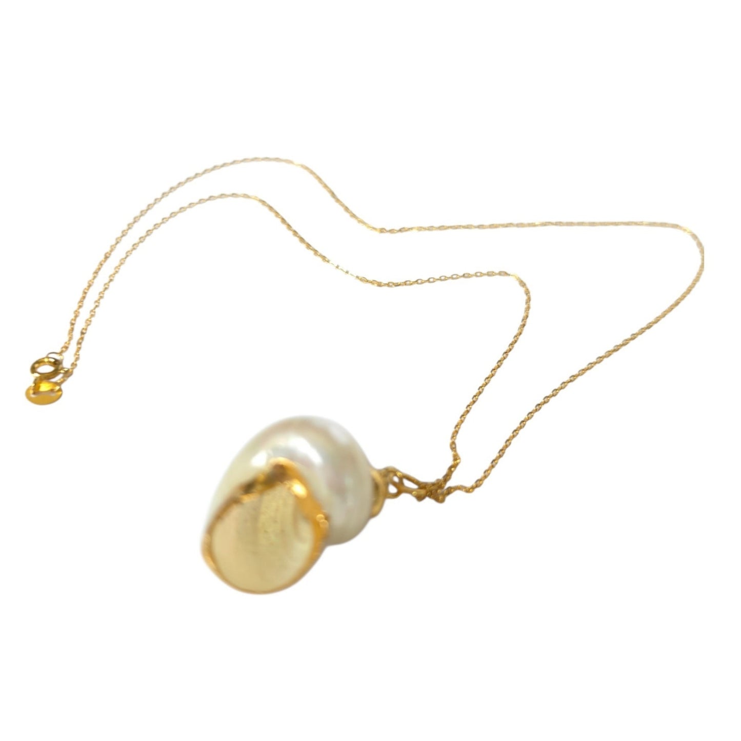 Vintage Gold Electroplated Turbo Shell Pendant Necklace 18 in 925 Chain