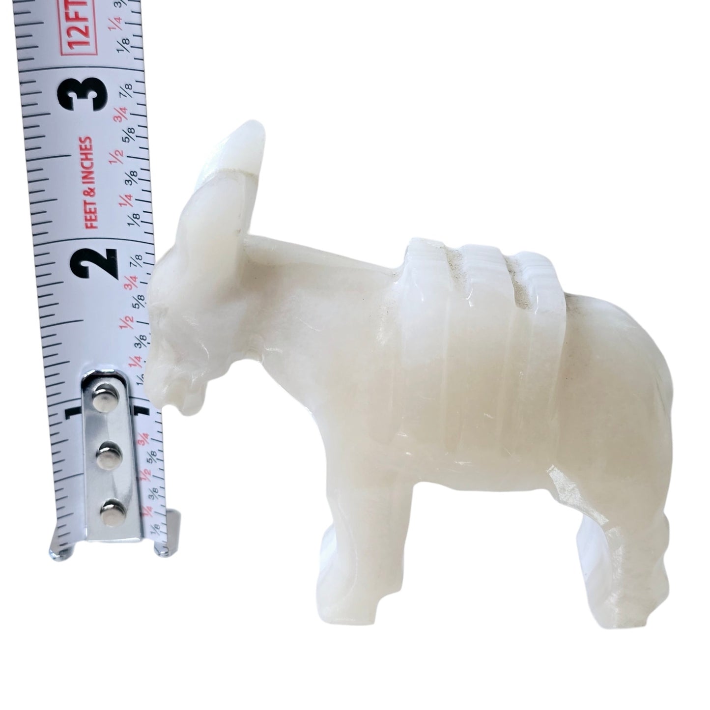 Hand Card White Onyx Burro Mule with Pack Saddle, Donkey, Nativity