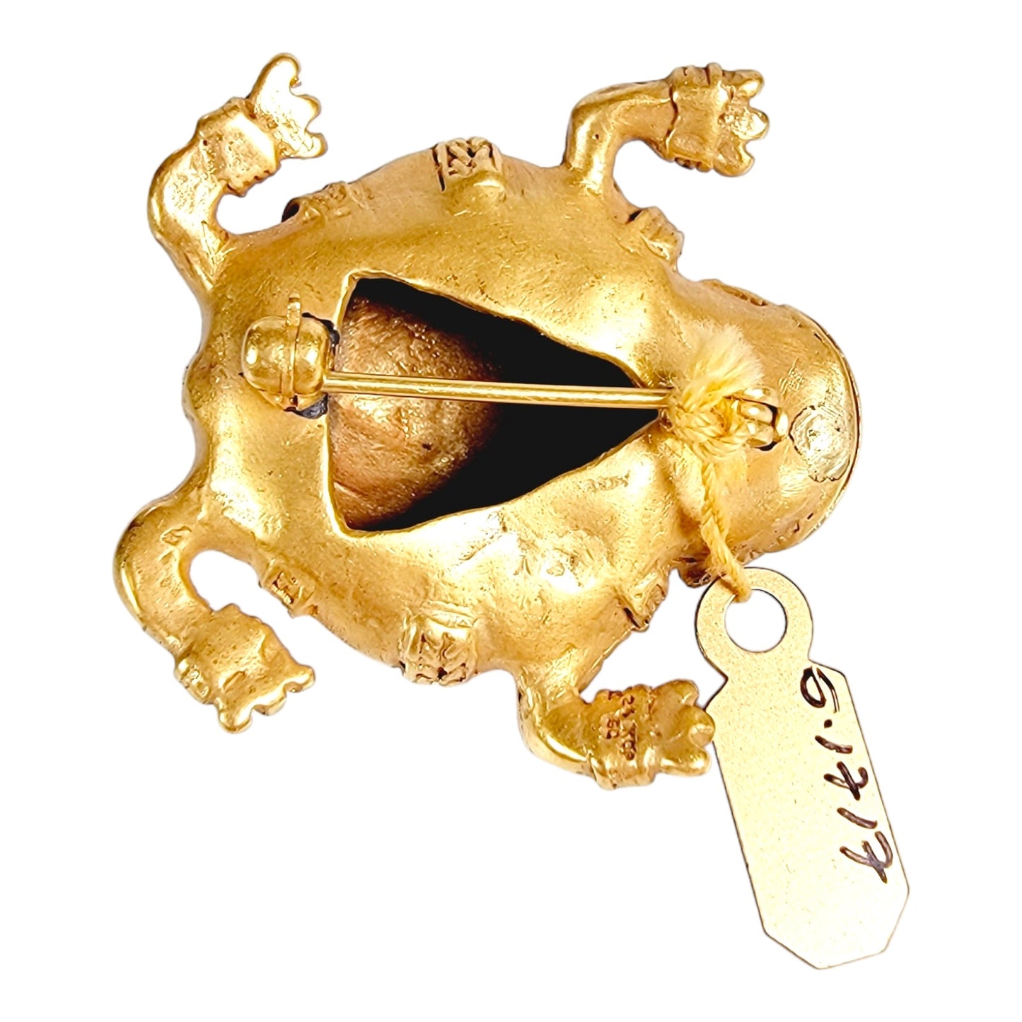 24K GP Rich Gold-Plated Frog Brooch Galeria Cano Pre-Colombian Style Marked Tag