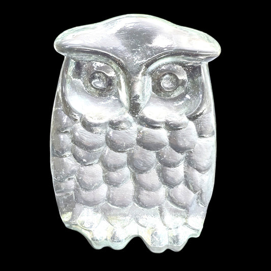 Clear Textured Art Glass Owl Paperweight Figurine