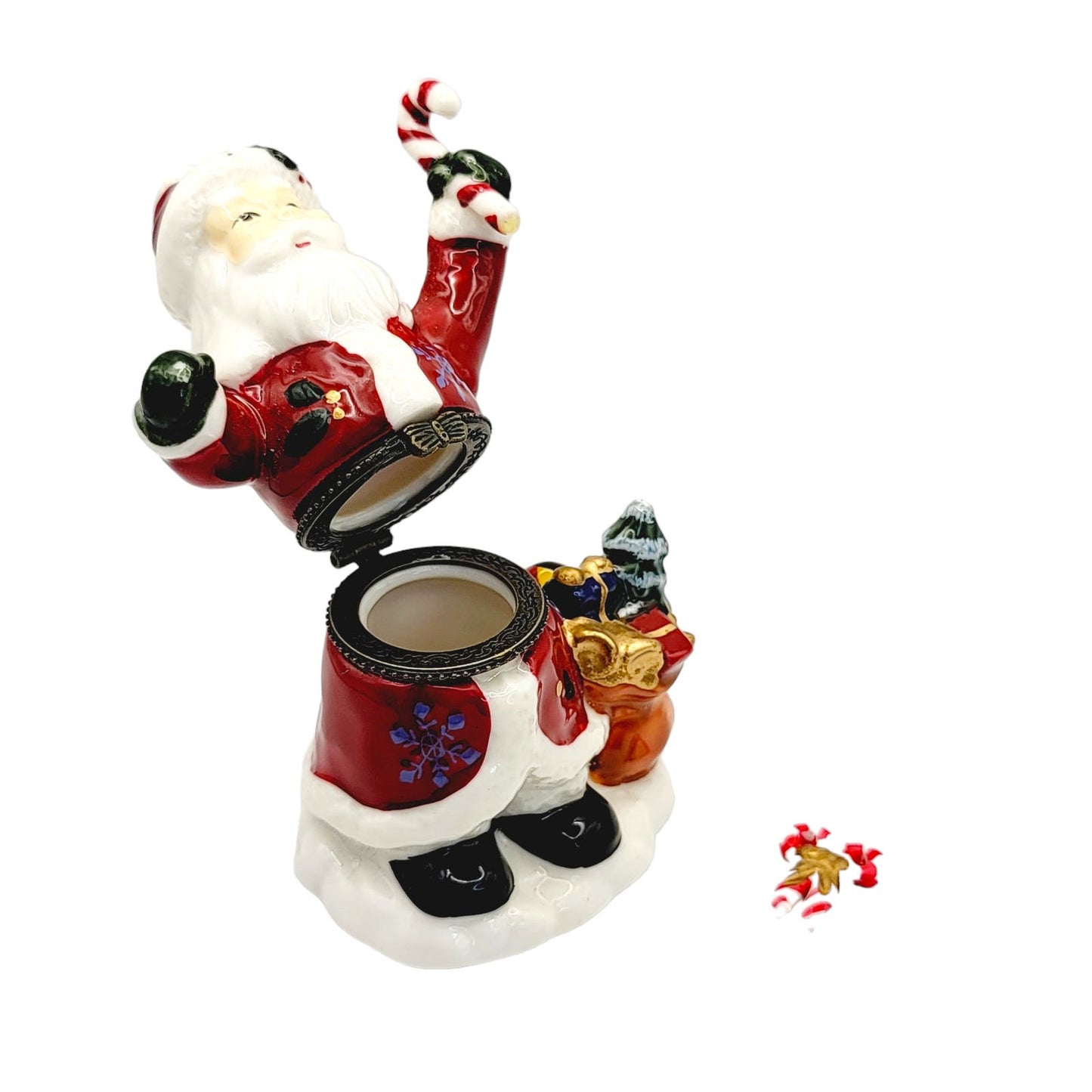 Santa Trinket Box Figurine with Candy Cane Trinket Inside 4.5" Santa Trinket Box