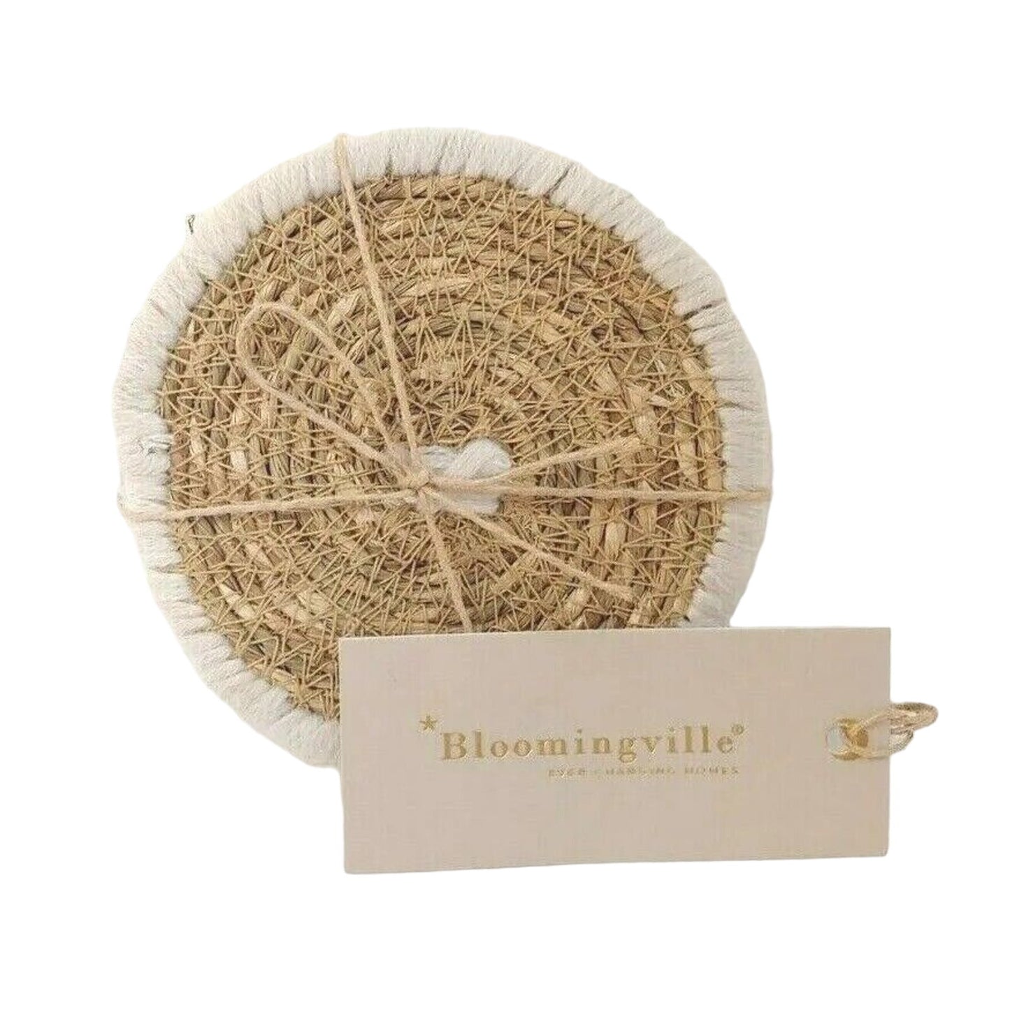 Woven Seagrass Coasters Set of 4 by Bloomingville, New, Made in India