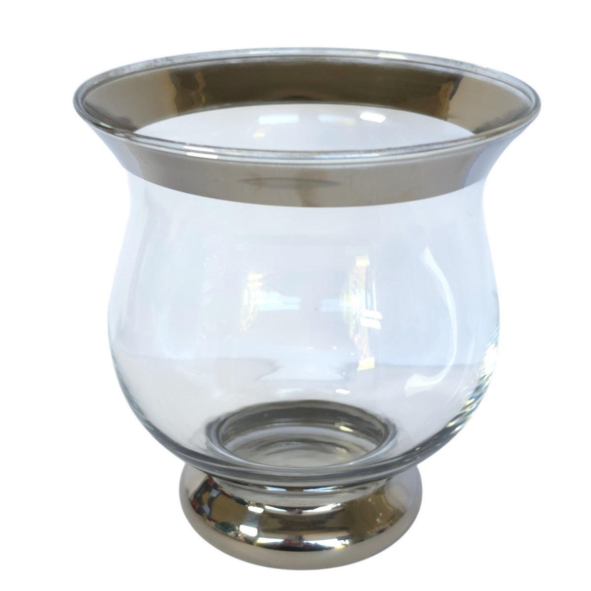 Vintage Crate & Barrel Minuet Glass Hurricane Candle Holder Silver Rim Italy