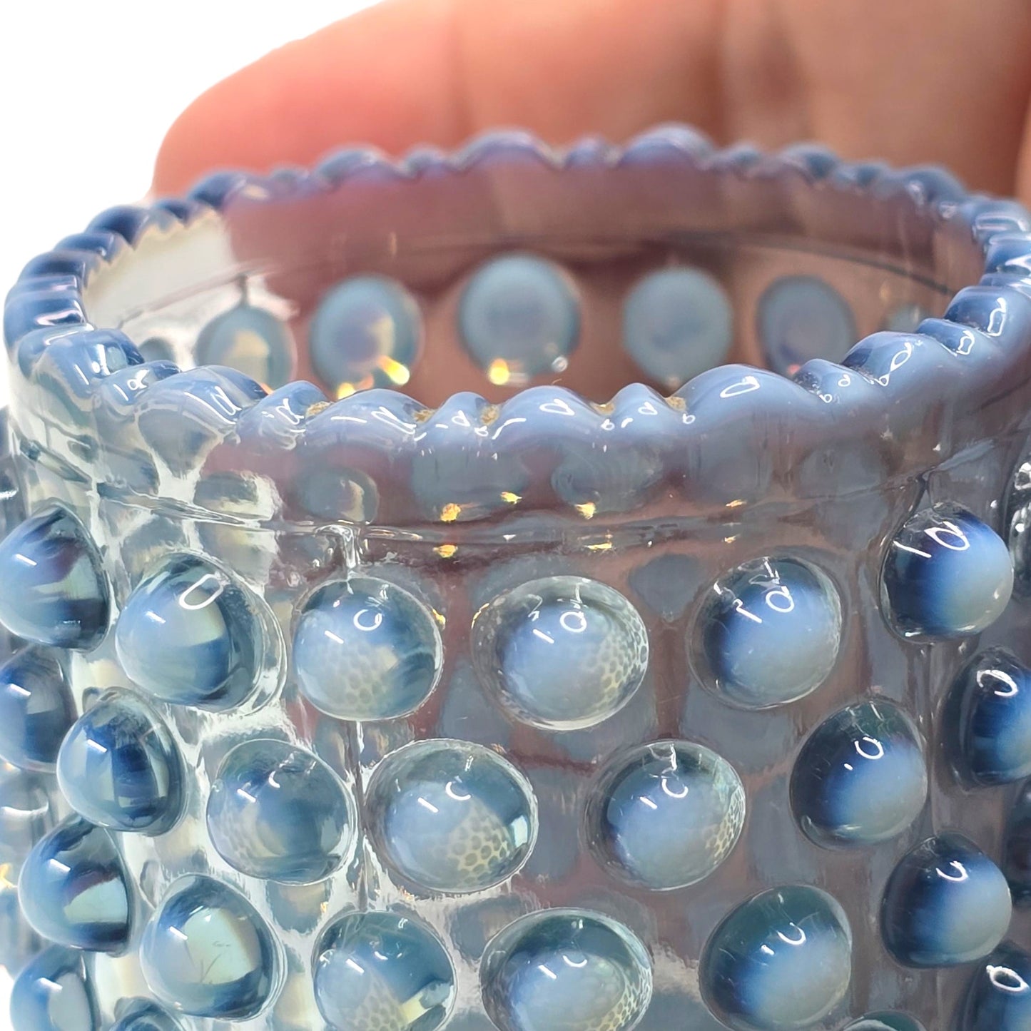 Fenton Blue Opalescent Hobnail Footed Spooner Navy Uranium Reactive Toothpick