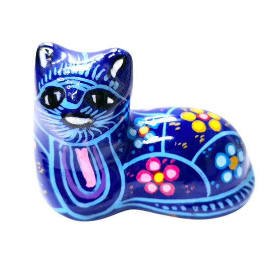 Mexican Talavera Pottery Folk Art Cat Figurine Hand Painted