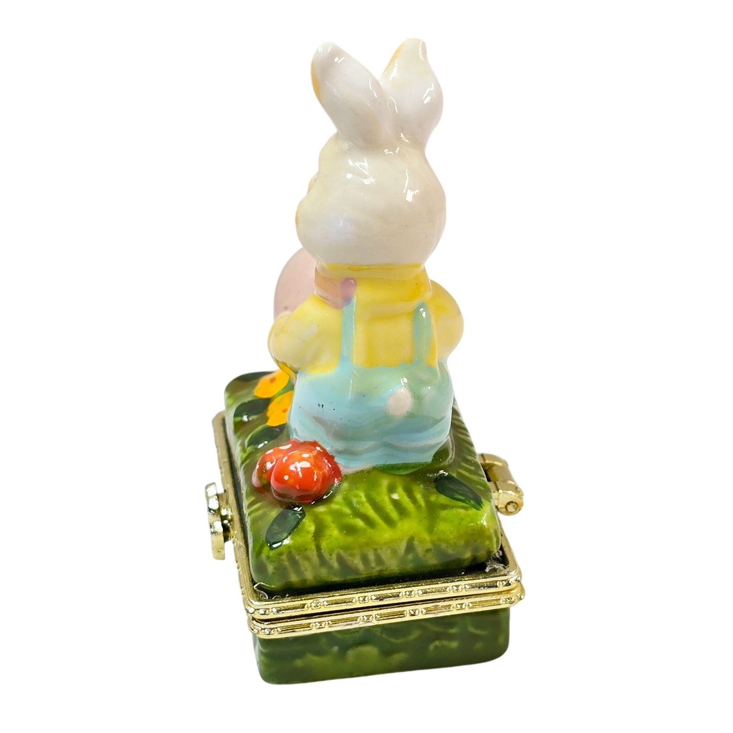Vintage Easter Bunny Hinged Trinket Box Ceramic Rabbit Rolling Egg Handpainted