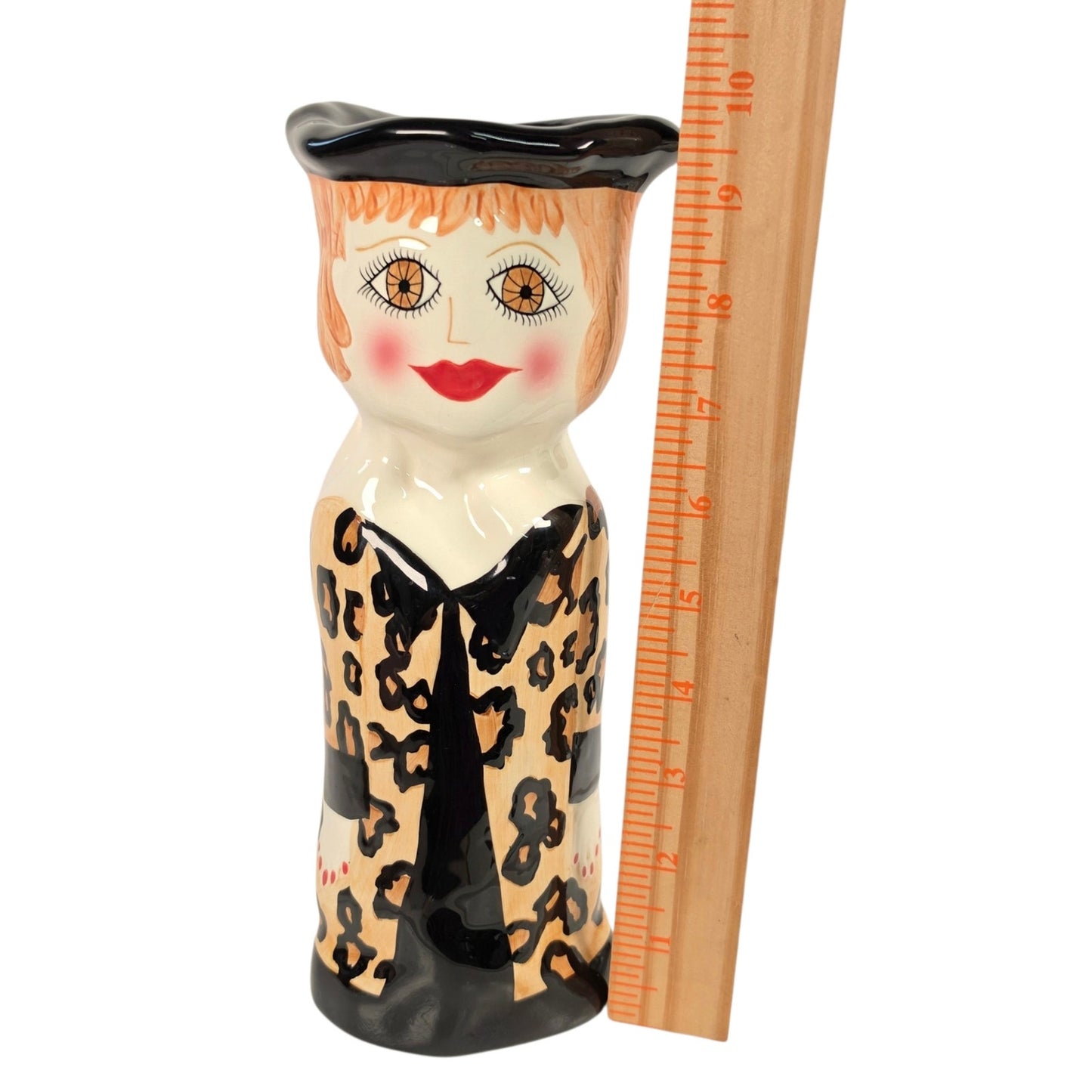 Vintage Bella Casa Ganz Francis Leopard Print Lady Head Vase Figurine 10 Inch