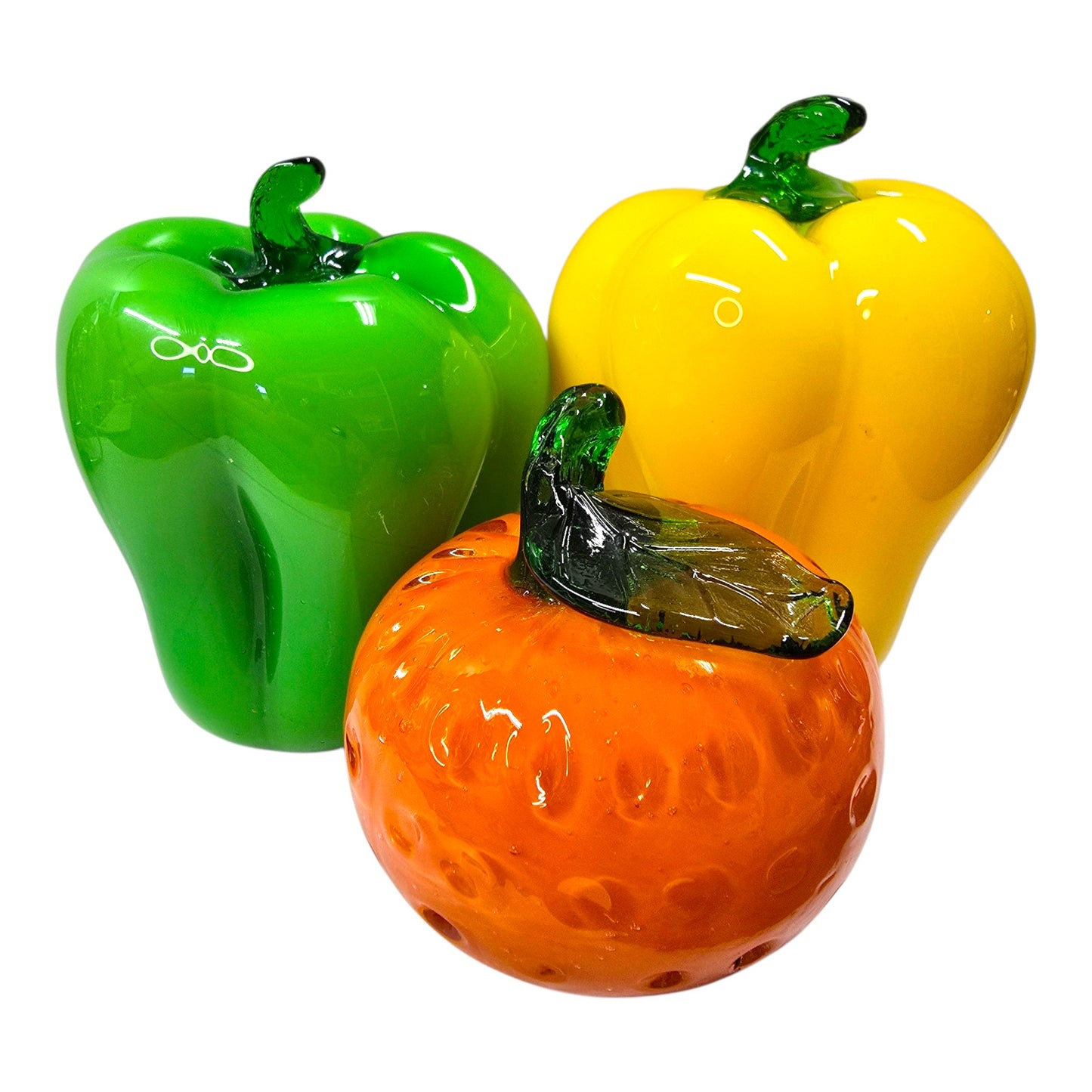 (Reserved for Customer) Vtg Art Glass Fruit Veg Lot Pumpkin Bell Pepper Lot of 4 Hand Blown