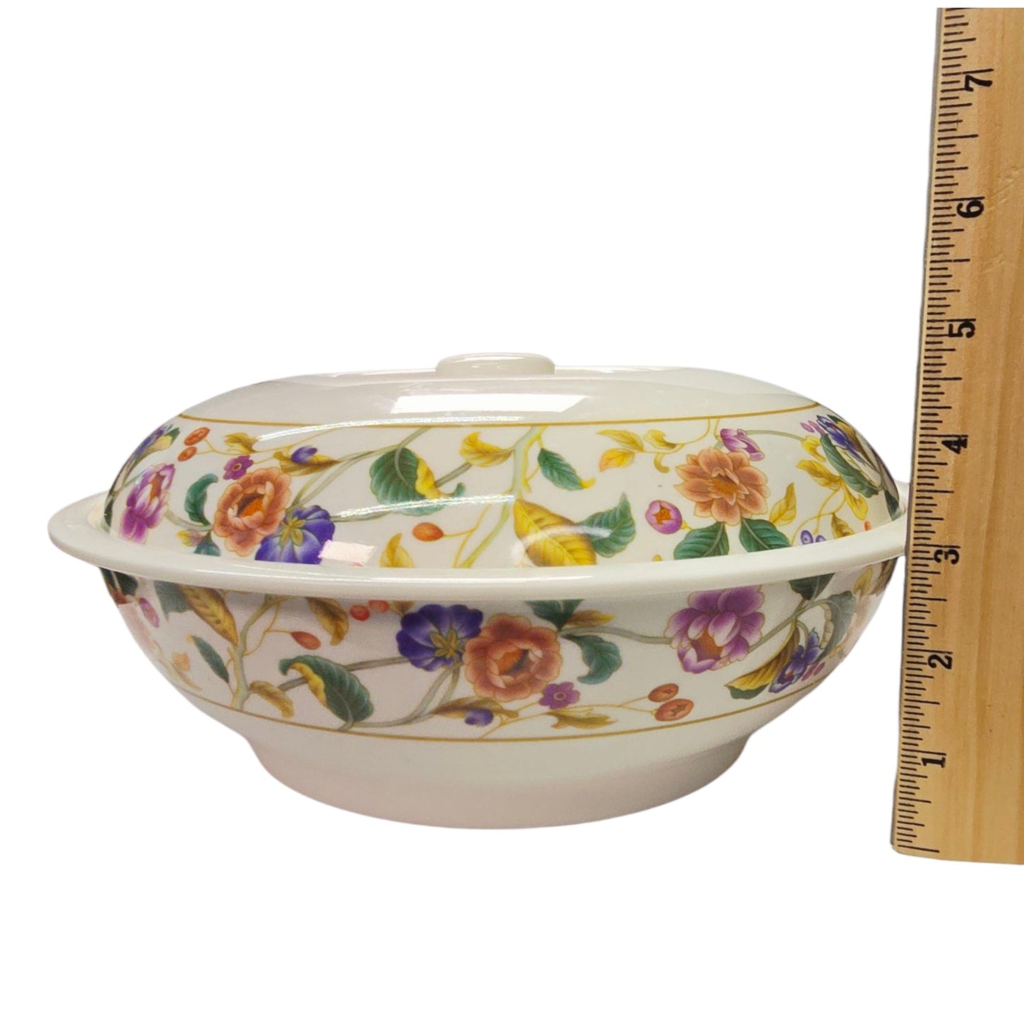 Large Floral Melamine Serving Bowl with Lid Shunta Ware Taiwan Vintage