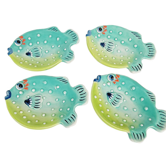 Set of 4 J.McCall 2005 Blue Sky Fish-Shaped Sauce Plate, Butter Dish