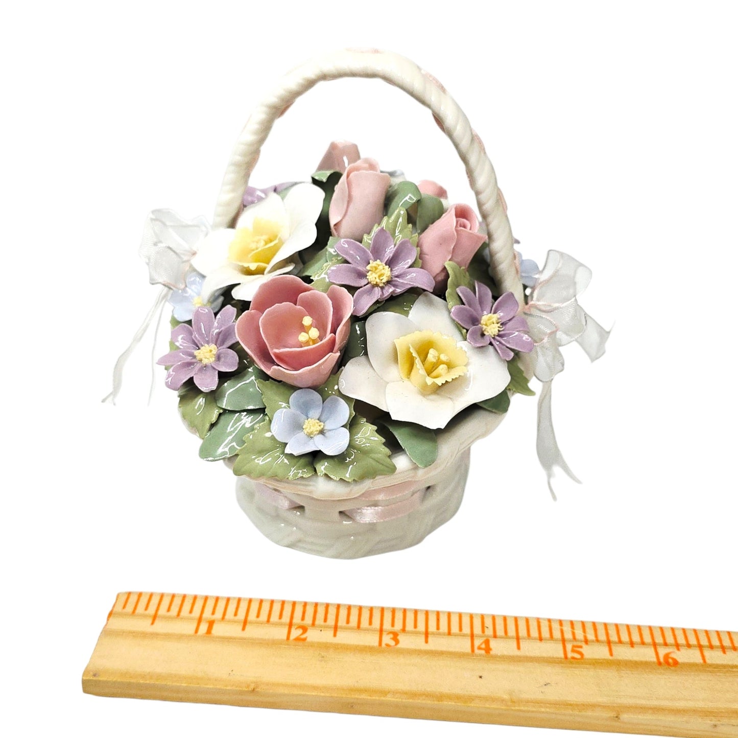 Anna Rosa San Francisco Music Box Floral Basket Lace Porcelain Fur Elise Vintage