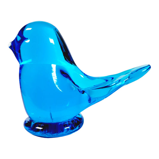 Large Happy Little Bluebird Titan Art Glass Signed W. Ward 1995 (William Leo Ward) 3.75" H x 5" W