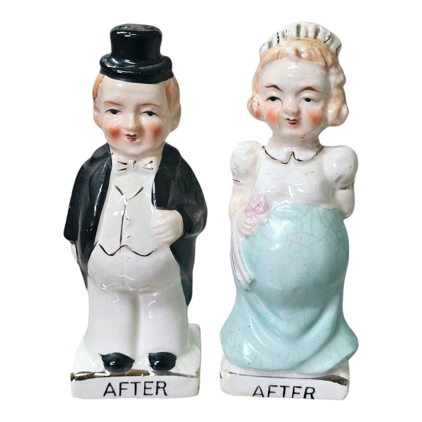 Vintage Before & After Married Couple Salt & Pepper Shakers Double Sided Humor