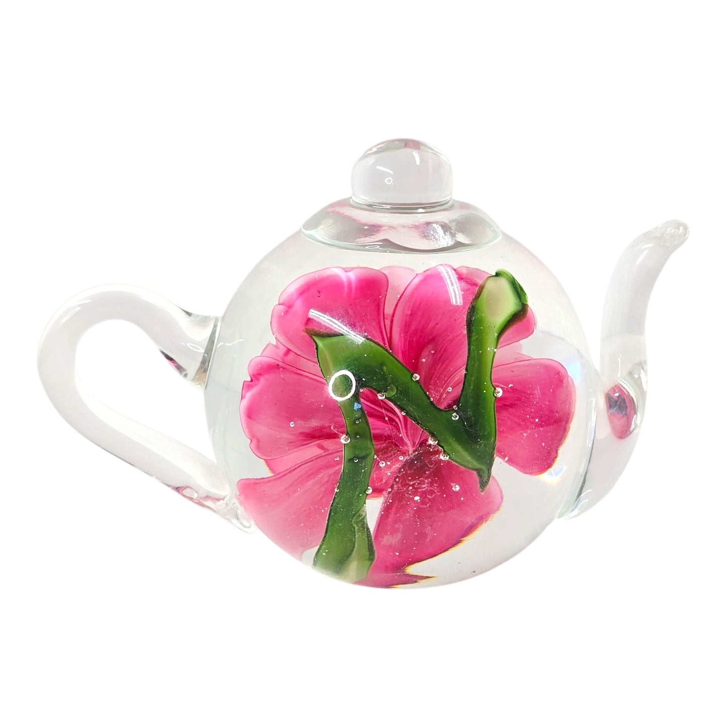 Dynasty Gallery Glass Rose Teapot Paperweight Heirloom Collection Handblown