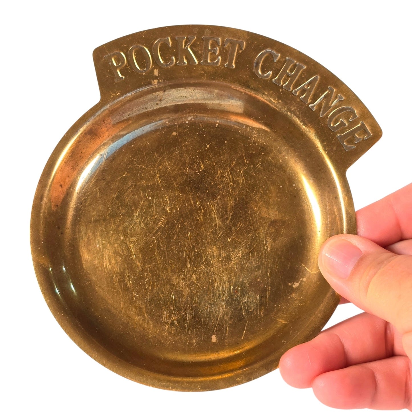Vintage Brass "Pocket Change" Catch-All Coin Dish with Red Felt Lining
