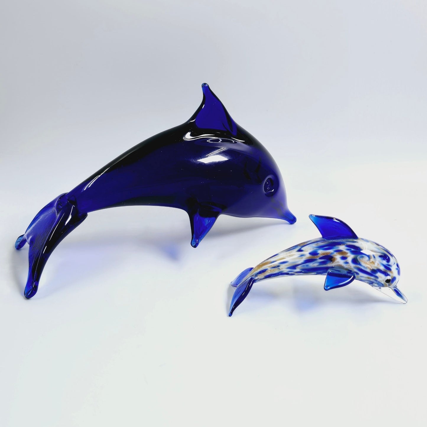 Set of 2 Hand-Blown Glass Dolphins