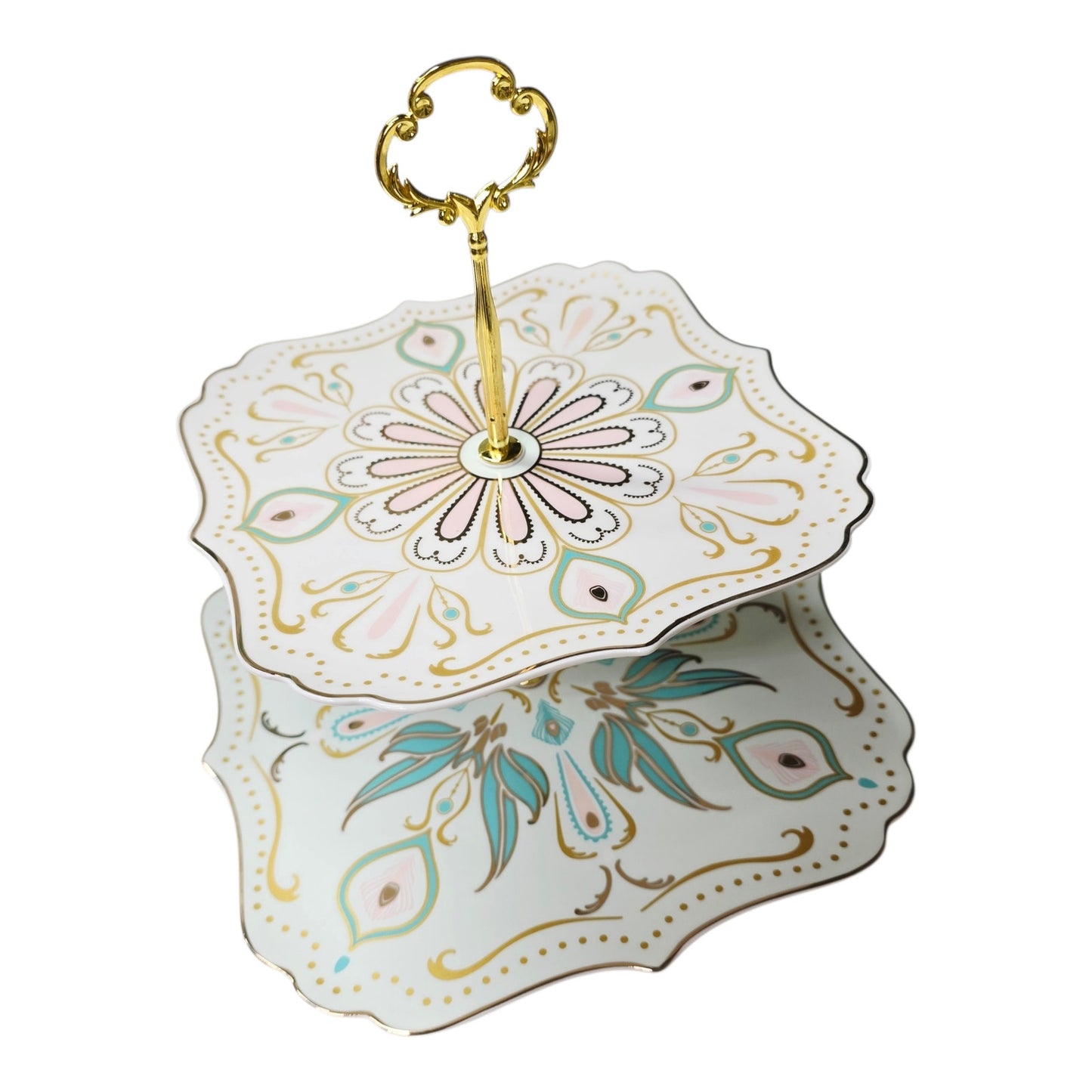 Manhattan Two Tier Dessert Stand Gold Trim Boho Fine China Tea Party Original Box