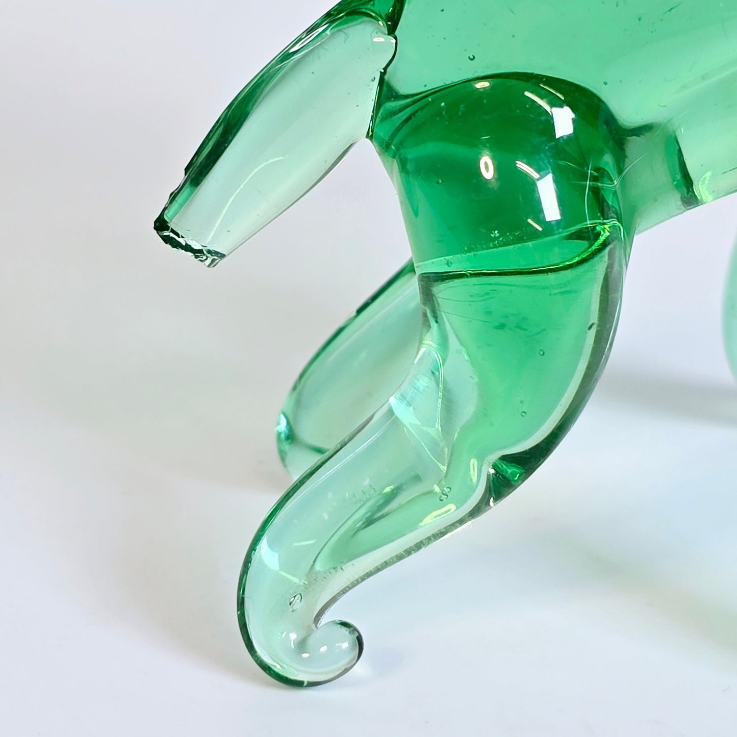 AS IS Handblown Green Art Glass Elephant, Tail is chipped off