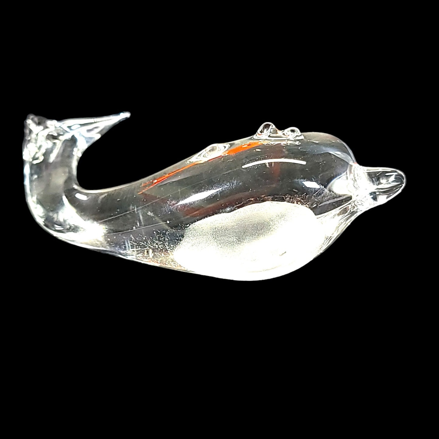 Handblown Clear Art Glass Dolphin with Orange Goldfish Inside