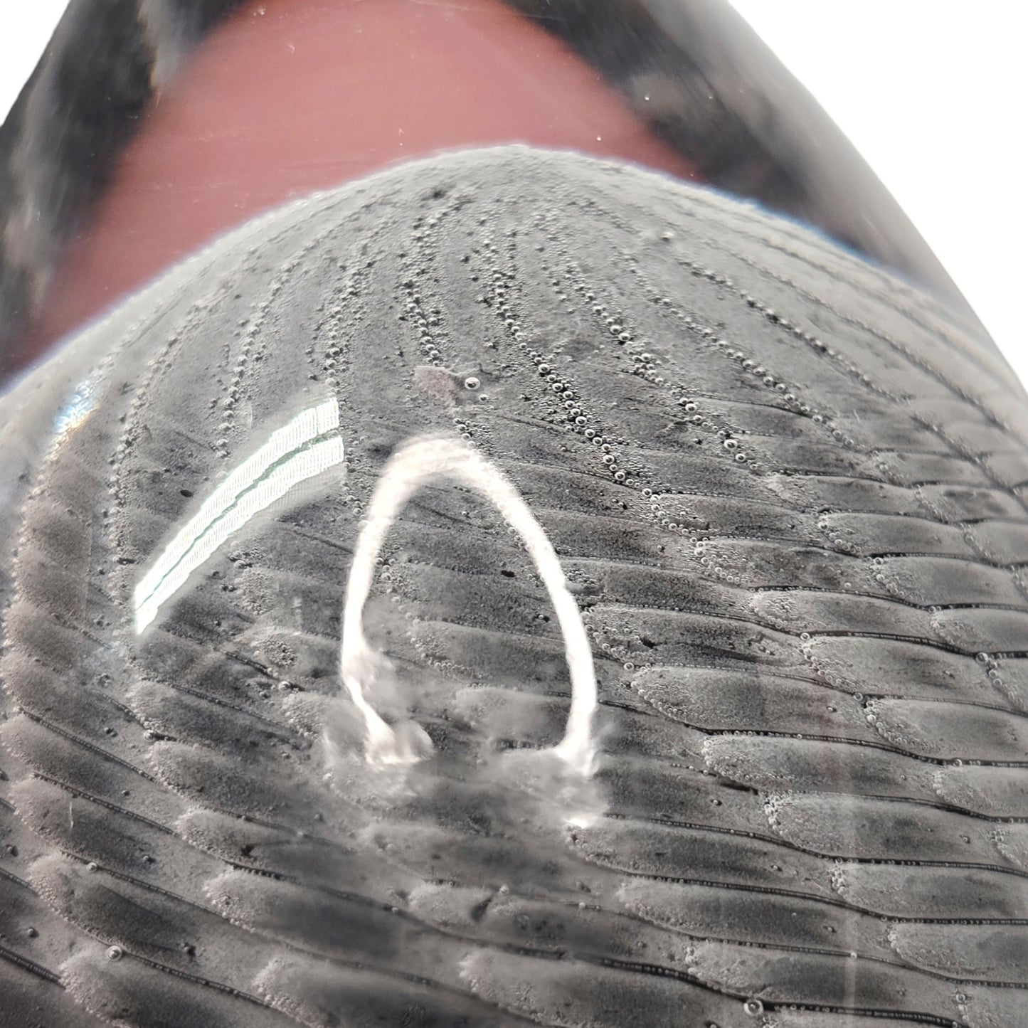 Signed Vtg Marcolin Sweden Art Glass Egg Paperweight Black White Ribbon Swirl 80