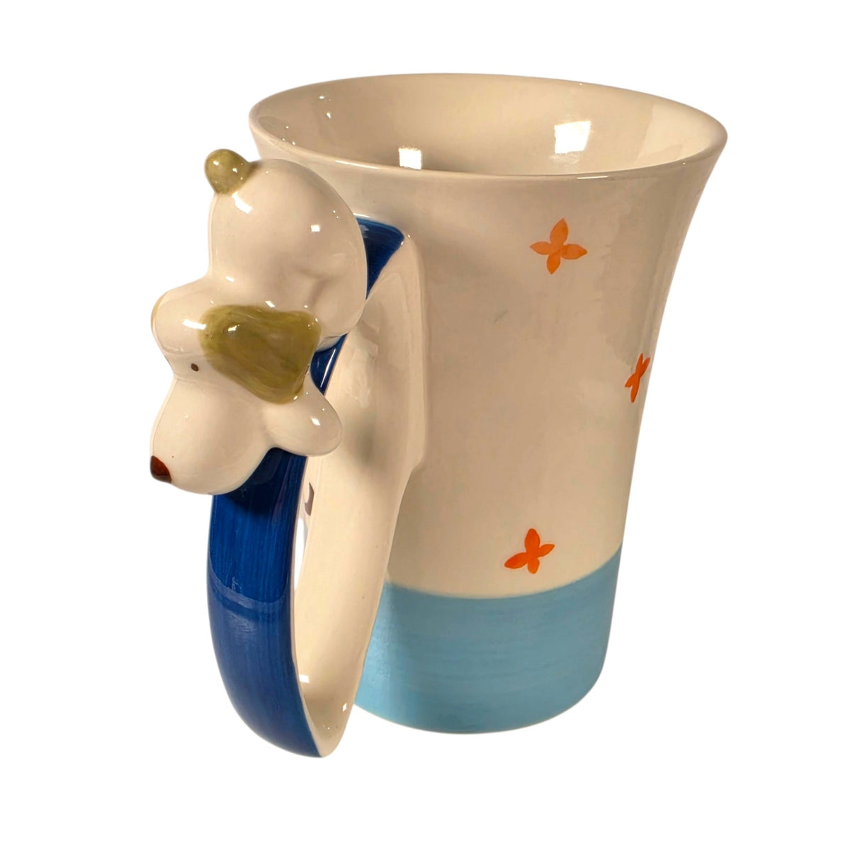 Indra Stoneware 3D Dog Mug Hand Painted Thailand Vintage Applied Ceramic Cup