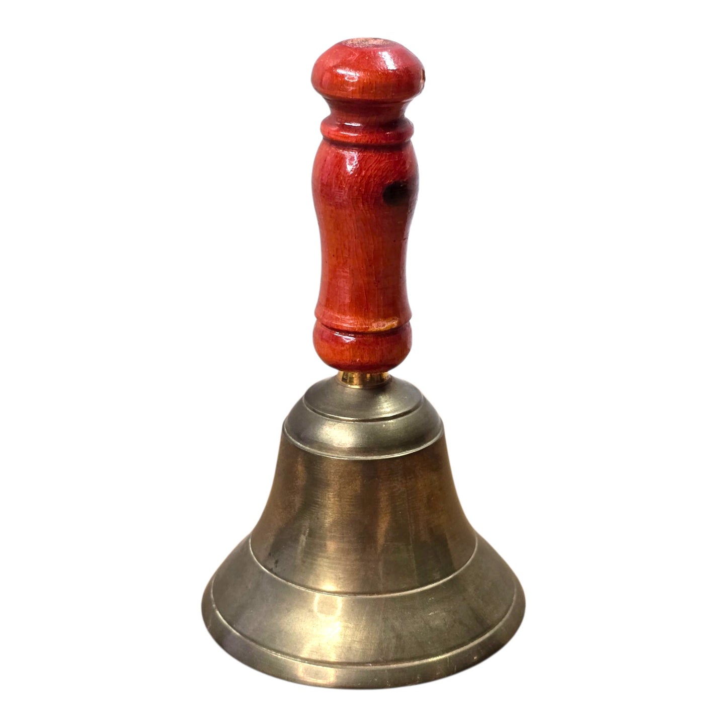 Vtg Brass Hand Bell Wooden Handle 4.5" Farmhouse School Service