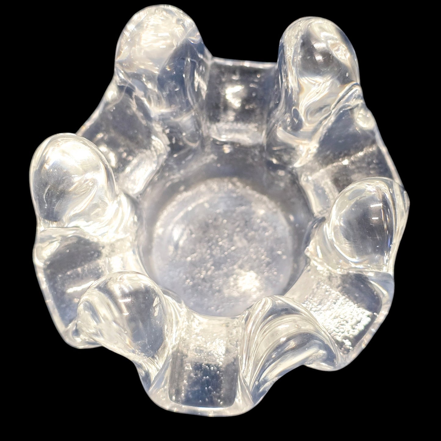 Handblown Randsfjord Glass Norway Set of 3 Crystal Sunflower Ice Votive Holder