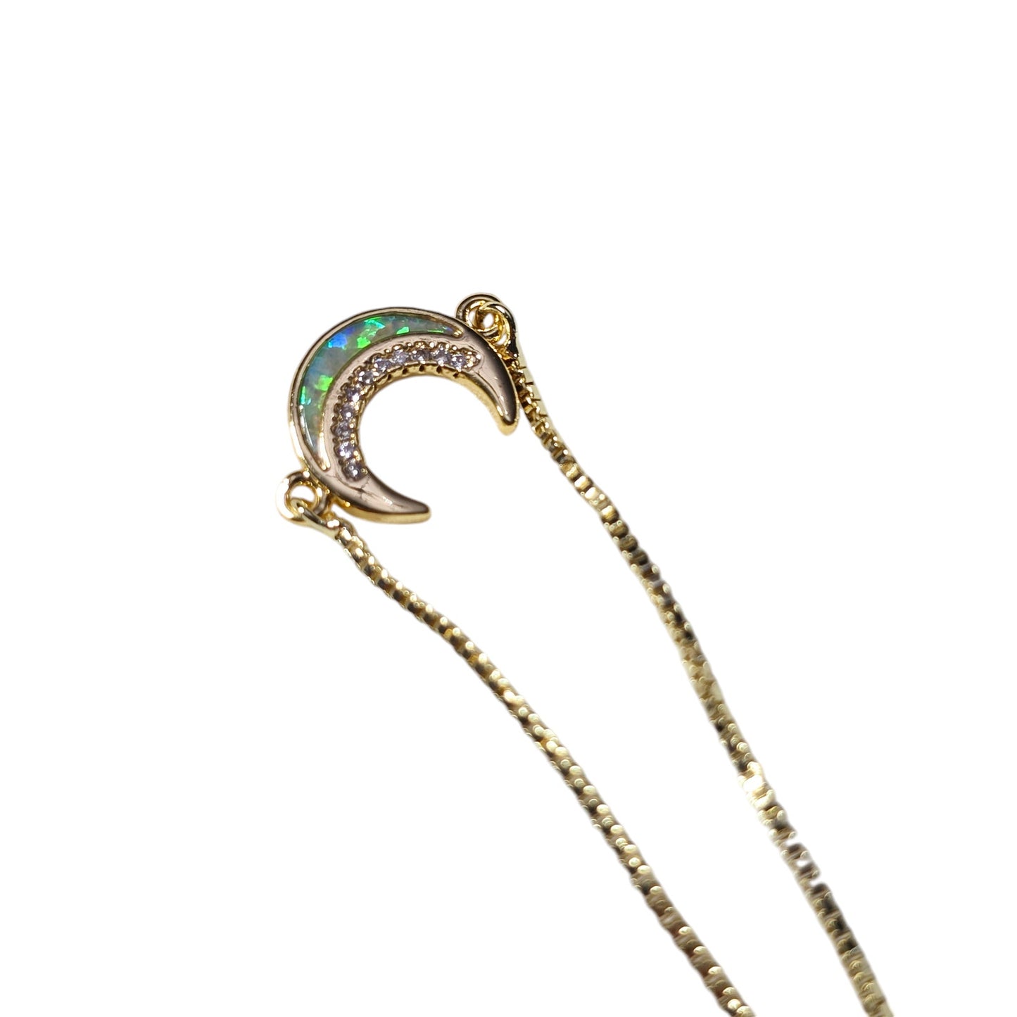 Faux Opal Rhinestone Crescent Moon Adjustable Bracelet