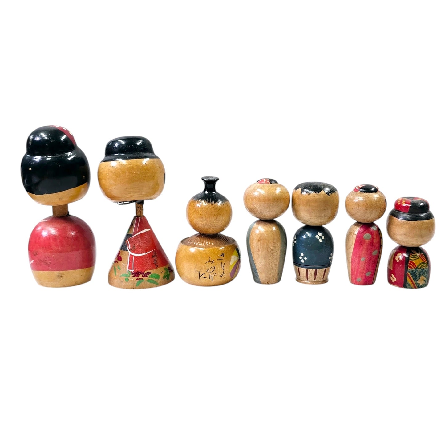 Lot of 7 Vintage Kokeshi Bobble Head Dolls