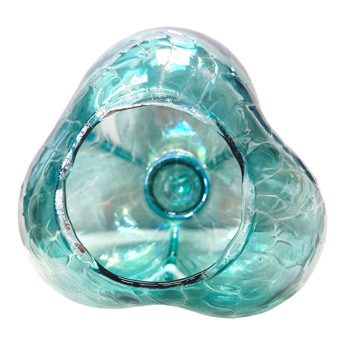 Iridescent Aqua Blue Art Glass Pumpkin White Swirl Sculptural Decor 8"