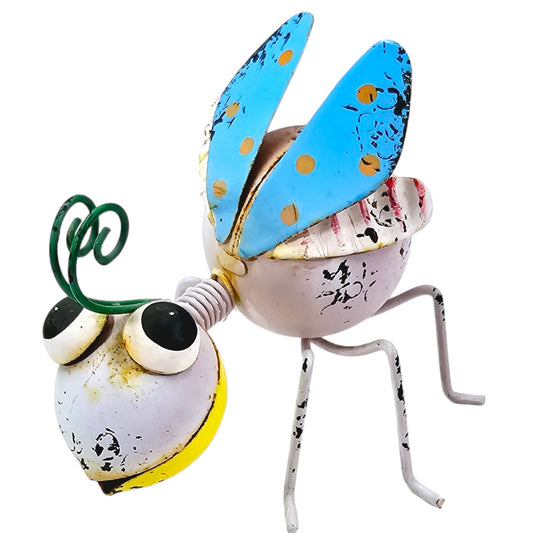 Colorful Metal Art Springy Garden Bug Sculpture Figurine, 3.75" H x 4.5" W