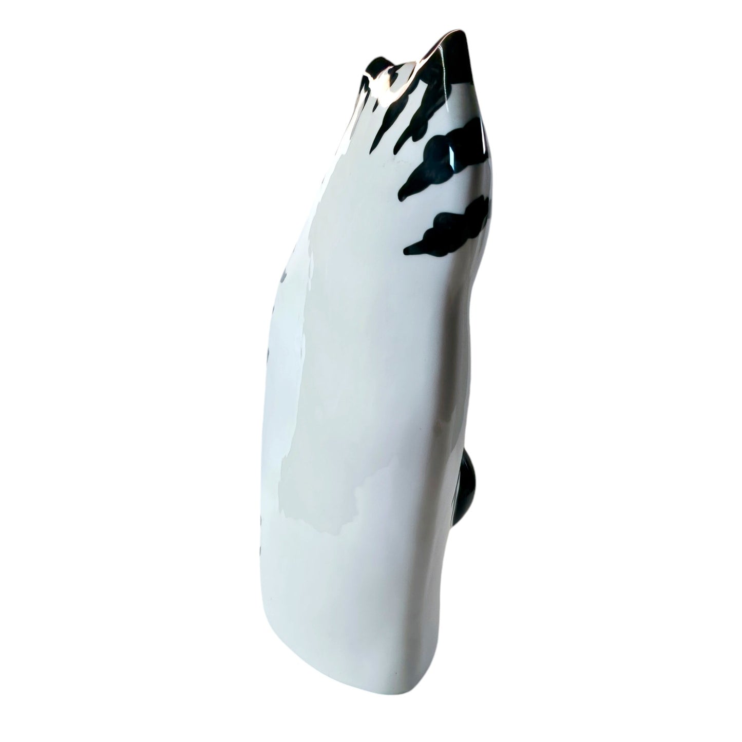 Vintage Flat Cat Coin Bank, White w/ Black Stripes, Pink Bow