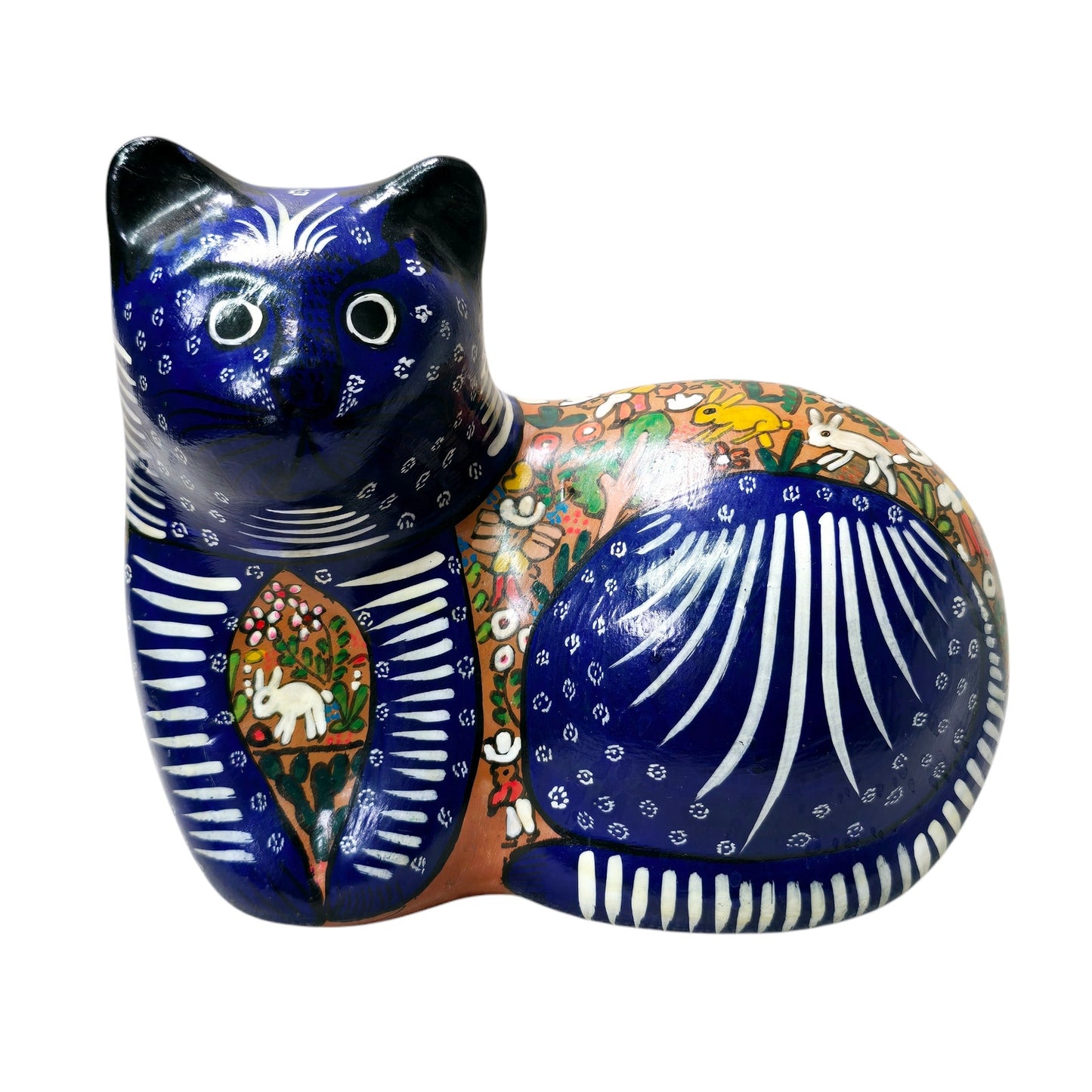 Talavera Mexican Hand Painted Folk Art Multi Color Ceramic Cat Figurine